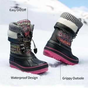 Girls Winter Boots Pink Black Gray Waterproof